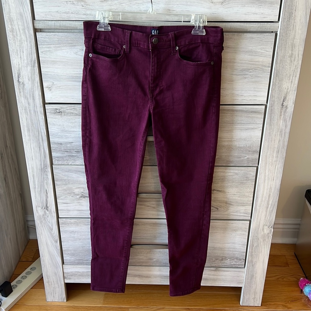 Burgundy Mid Rise Skinny Jeans